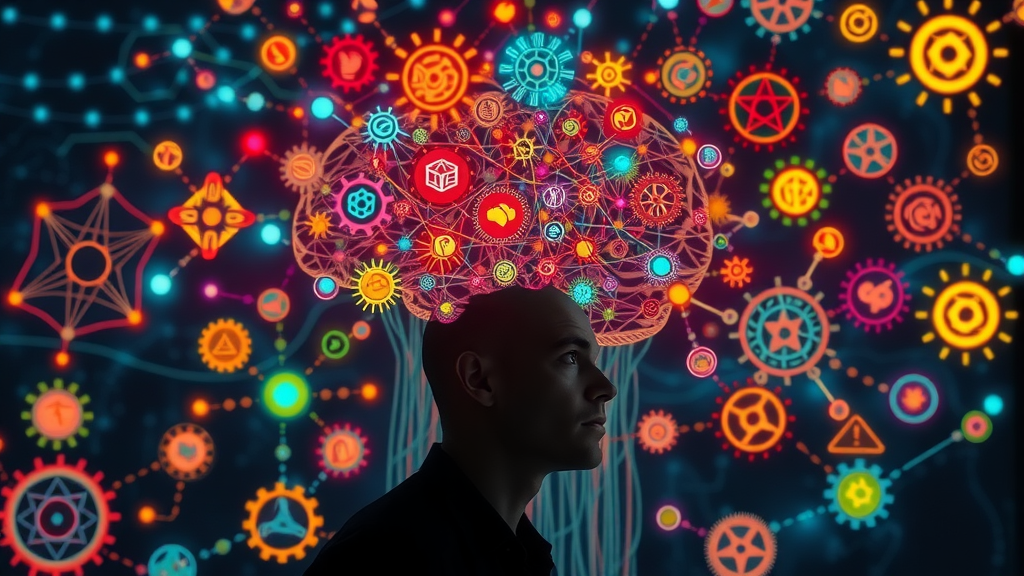 difference between persuasion: human silhouette surrounded by cognitive bias symbols symbolizing the psychological basis of persuasion and manipulation