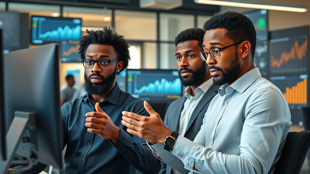 African business owners analyzing video marketing trends Africa with analytics dashboards