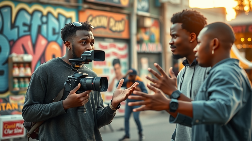 African videographer and actors creating dynamic short-form video content Africa