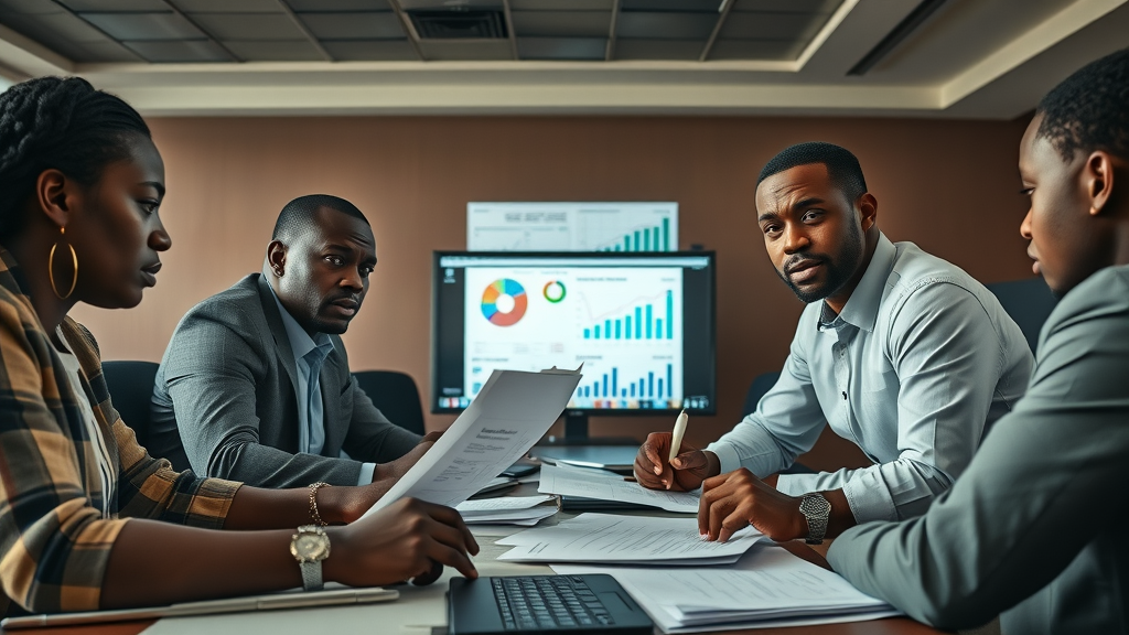 African business leaders reviewing failed sustainable business growth Africa project data