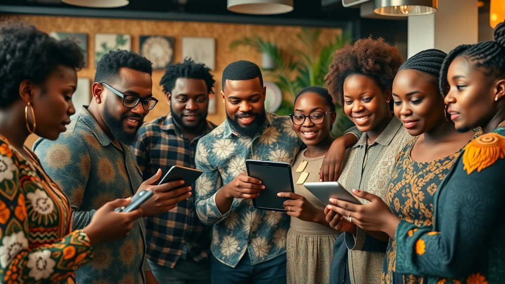 inspiring group of diverse African marketers brainstorming digital content marketing Africa strategies in creative agency