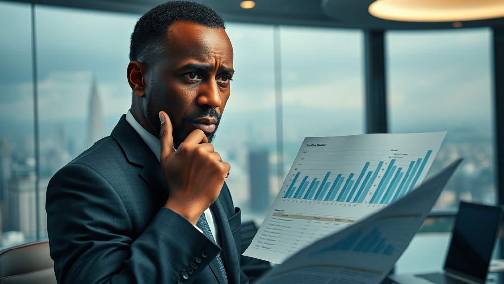 concerned African CEO analyzing marketing ROI measurement data