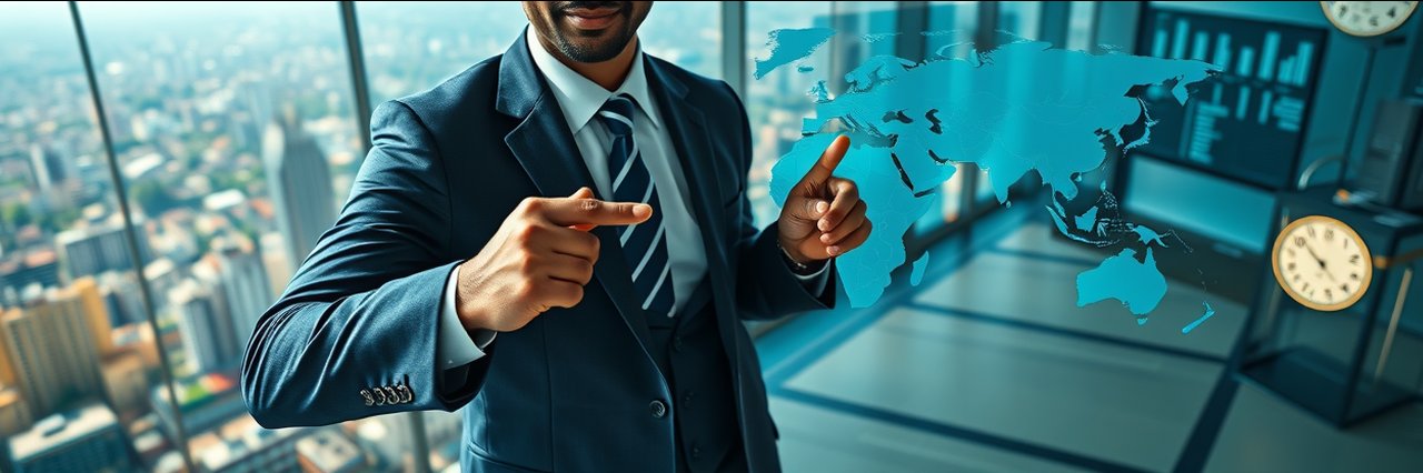 Ethiopian coffee empire strategy depicted by executive with digital export routes.