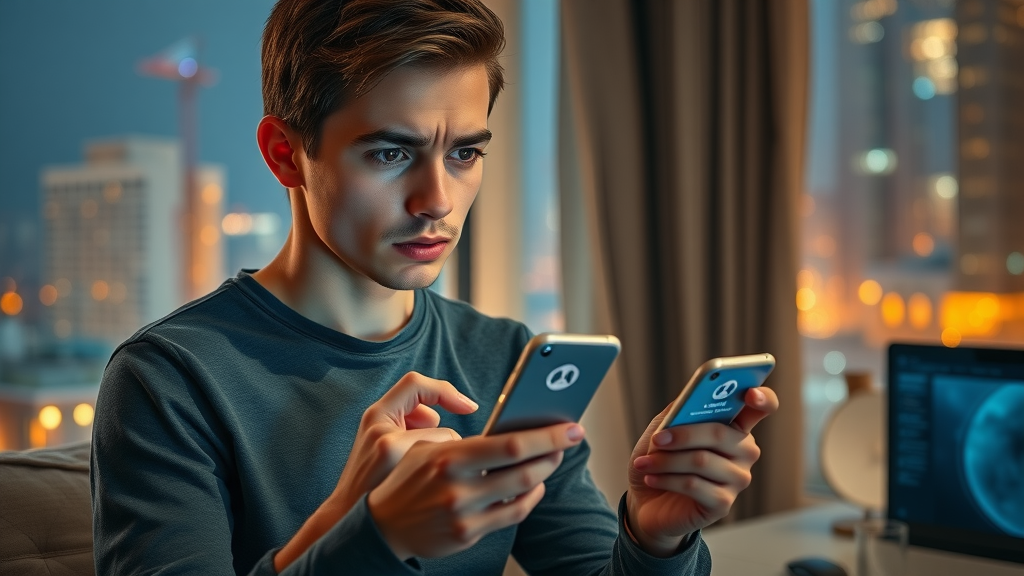 ethical persuasion vs manipulation - Young consumer noticing suspicious data tracking, privacy concerns in digital marketing