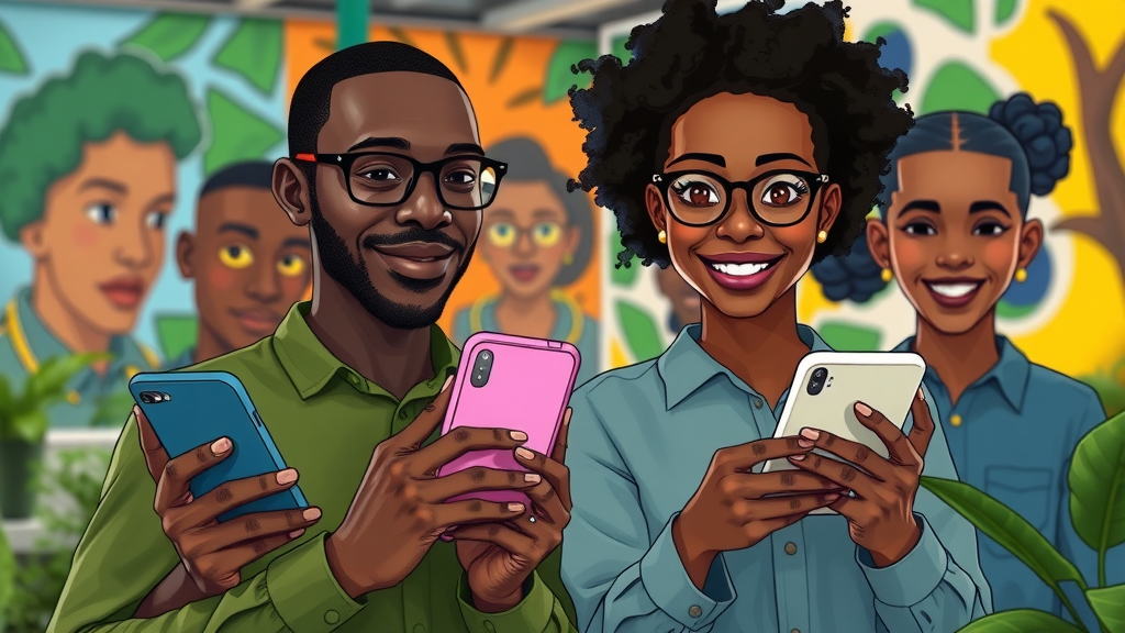 African tech entrepreneurs showcasing business app for sustainable business growth Africa in a vibrant startup hub