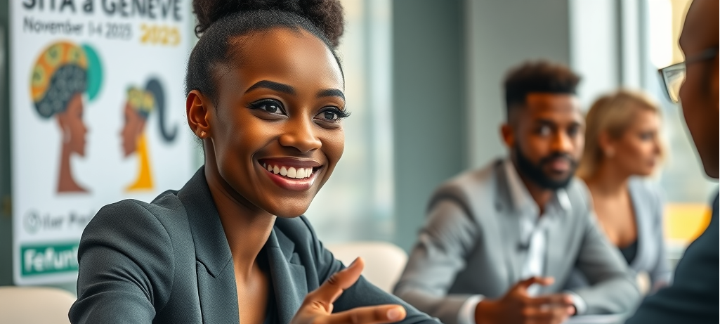 African entrepreneur at SITA à Genève 2025 engaging in innovation in Geneva conference